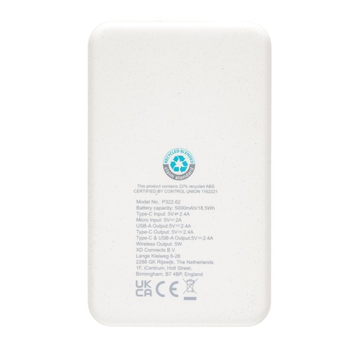 RCS recycled plastic 5.000 mAh 5W wireless powerbank