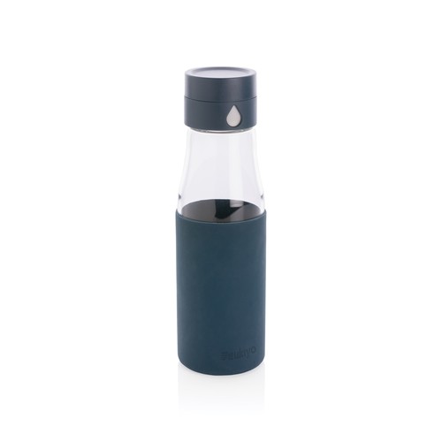 Ukiyo glass hydration tracking bottle with sleeve