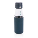 Ukiyo glass hydration tracking bottle with sleeve