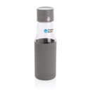 Ukiyo glass hydration tracking bottle with sleeve