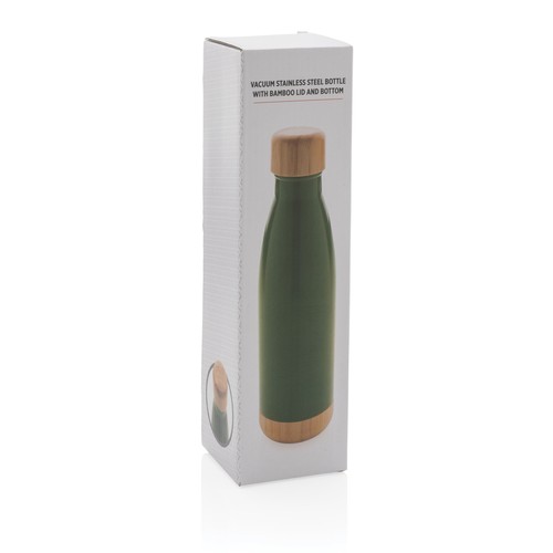 Vacuum stainless steel bottle with bamboo lid and bottom
