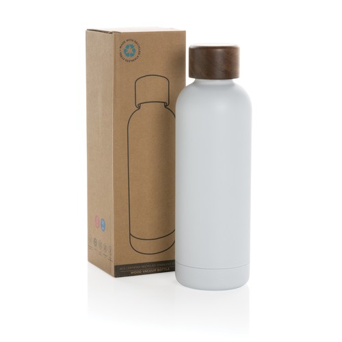Wood RCS certified recycled stainless steel vacuum bottle