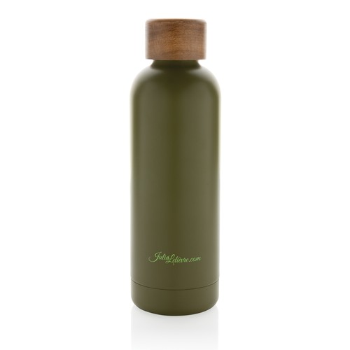 Wood RCS certified recycled stainless steel vacuum bottle