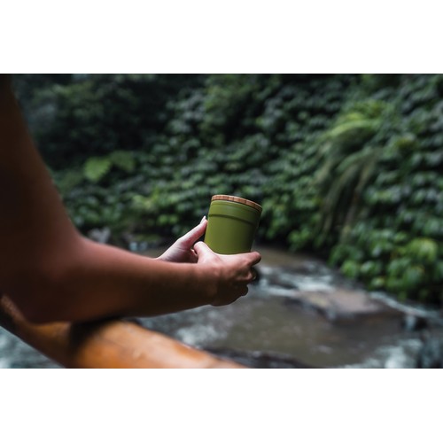 GRS certified recycled PP mug with bamboo lid