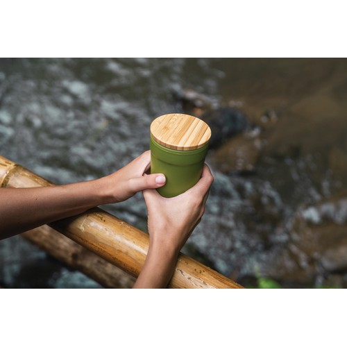 GRS certified recycled PP mug with bamboo lid