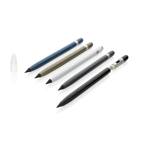 Aluminum inkless pen with eraser