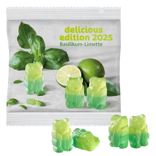 Veganistische basilicum-limoenbeertjes in een composteerbare Tas