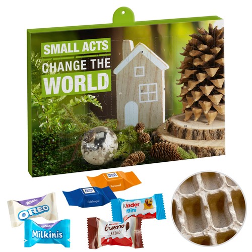 Premium Gift Adventskalender Eco met Ritter Sport Choco Cubes, Milka Favourites Mix, Kinder Chocolate Mini & Kinder bueno Mini Mix