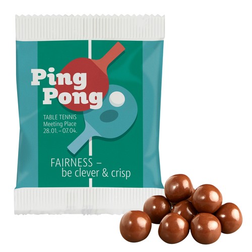 Chocolade Crisp Balls in papieren zak