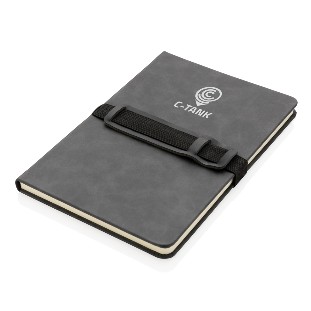 Deluxe hardcover PU A5 notitieboek met telefoon-/penhouder
