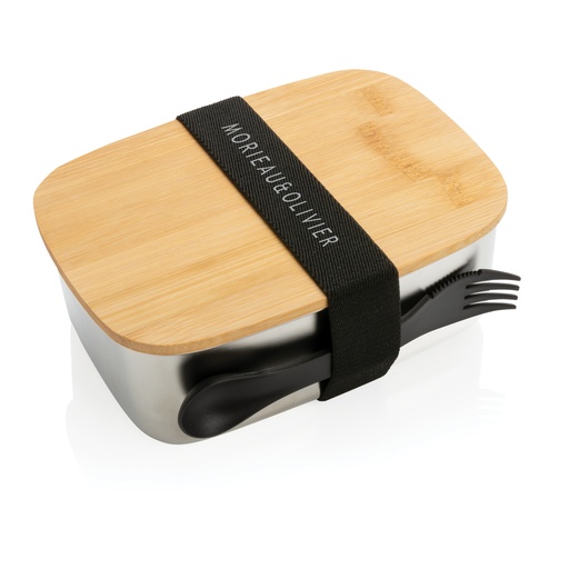 [P269.622] Roestvrijstalen lunchbox met bamboe deksel en spork