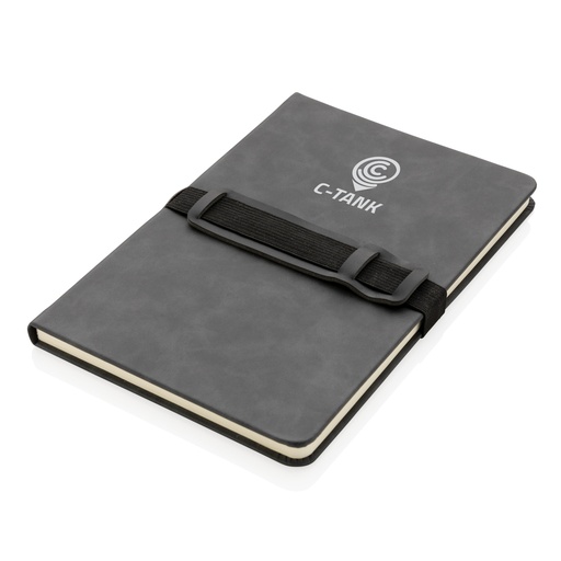 [P774.232] Deluxe hardcover PU A5 notitieboek met telefoon-/penhouder