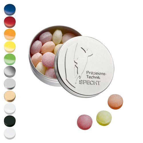 [110763500] XS Pocket Tin met reliëfdeksel met XS-Bären Company Fruit Candies, 16g