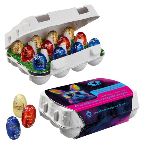 [110792121] Papieren Paasei Doos van 12 met Lindt Lindor Mini-Eieren