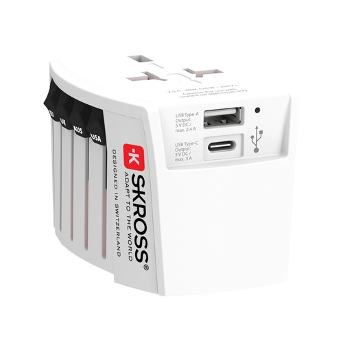 [RB1.302962] SKROSS MUV 2-polige wereldreisadapter met USB A en C