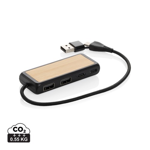 [P308.5601] Link RCS gerecycled plastic en bamboe dubbeleUSB-hub
