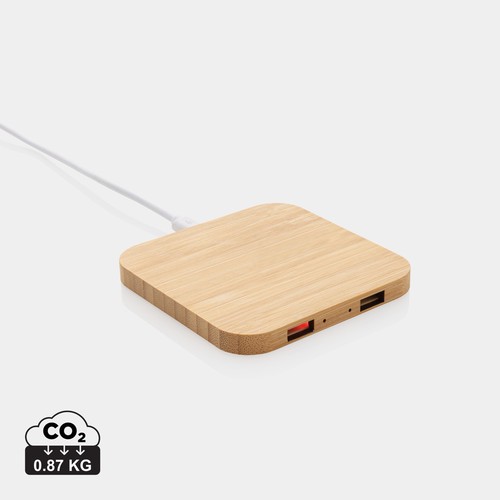 [P308.379] Bamboe 10W draadloze oplader met USB