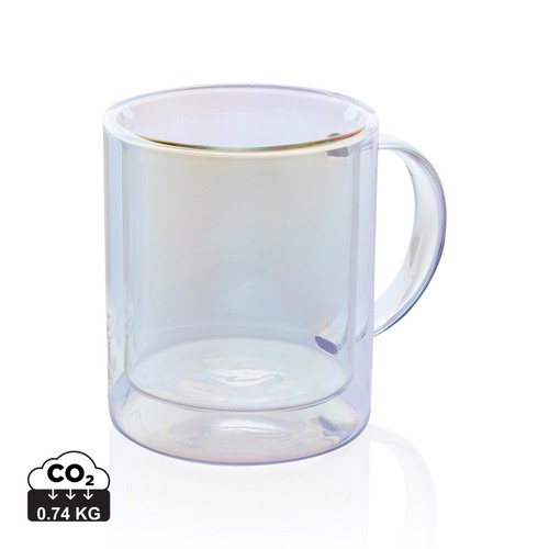 [P433.110] Deluxe dubbelwandige glazen mok met regenboog finish