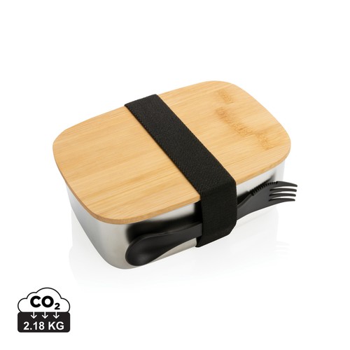 [P269.622] Roestvrijstalen lunchbox met bamboe deksel en spork