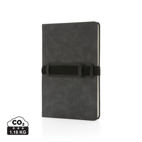 [P774.232] Deluxe hardcover PU A5 notitieboek met telefoon-/penhouder
