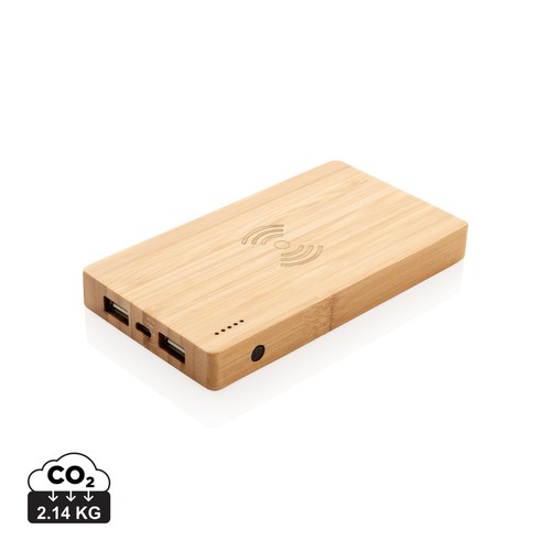 [P322.029] Bamboe 4.000 mAh powerbank met 5W draadloze oplader